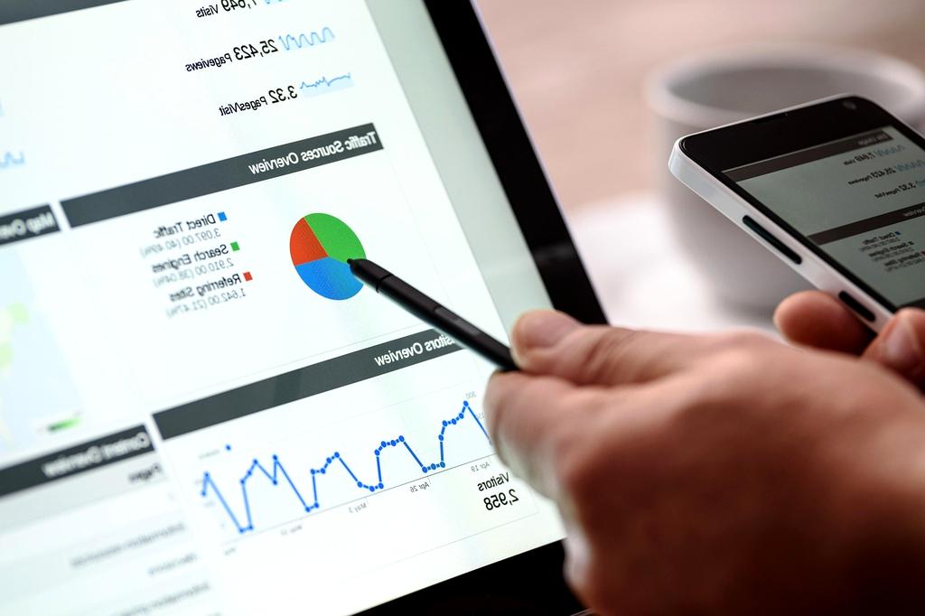 Analyst reviewing economic charts on a laptop in a Cork office